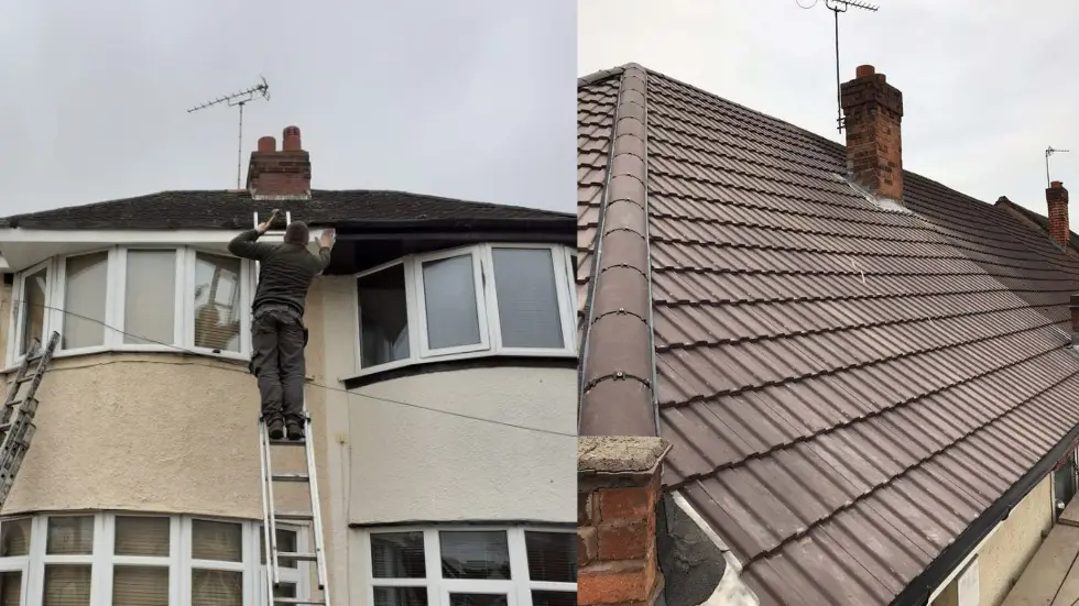 Roofers working on a house roof and fascia in Sutton Coldfield Westridge Roofing